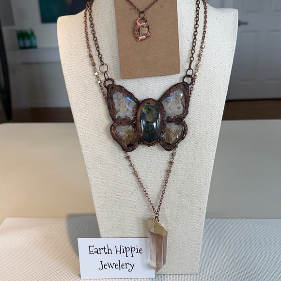 Butterfly Necklace with Crystal Pendant Earth Hippie Jewelry Collection